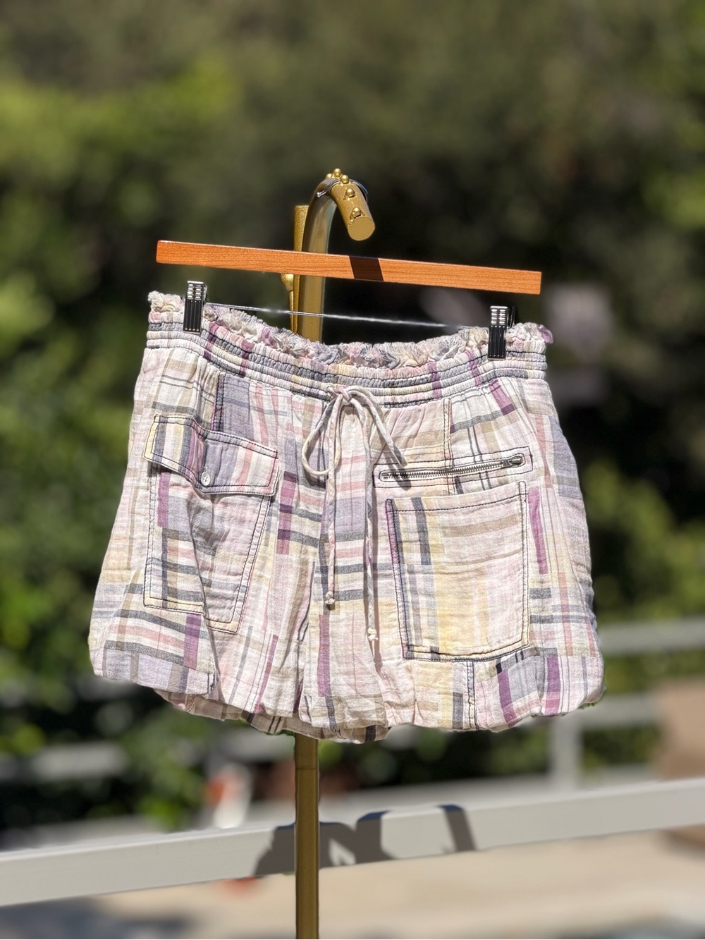 Pilcro Anthropologie Pastel Plaid Cargo Shorts — Multi